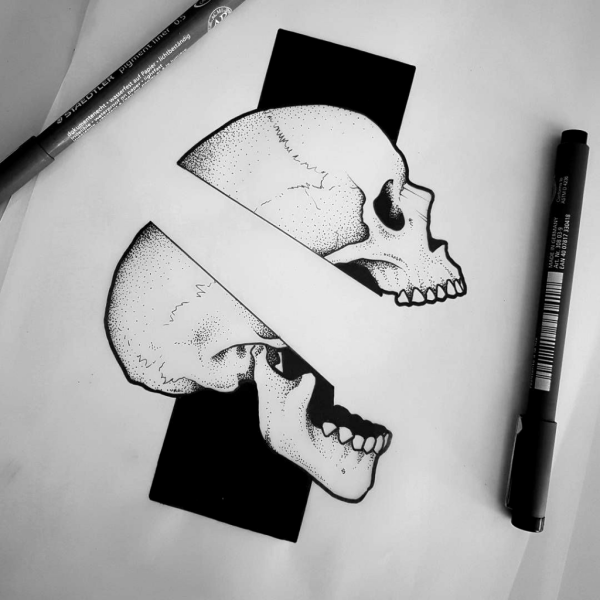 Скелет черной ручкой