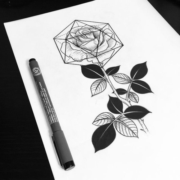 Роза черной гелевой ручкой