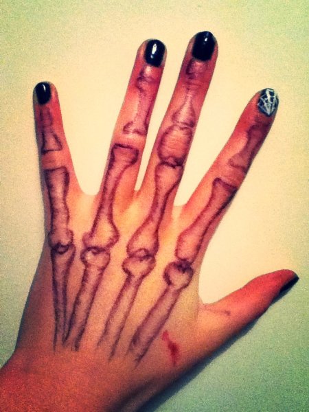 Скелет на руке ручкой