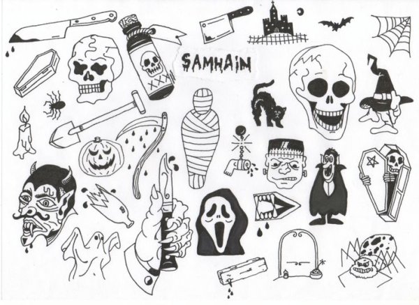 Тату череп маленький эскиз