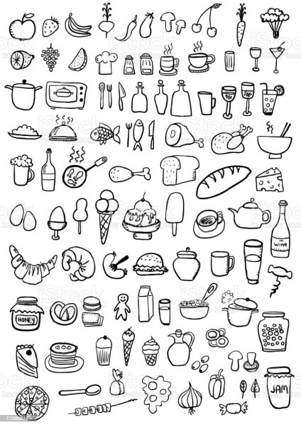 Наклейки еда черно белые