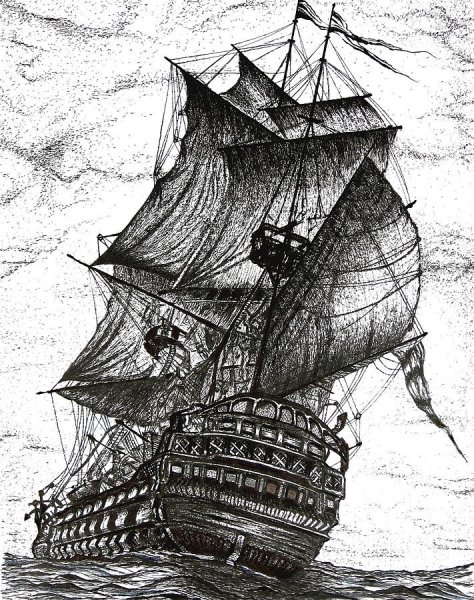 Корабль тушью