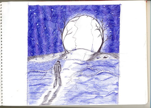 Рисунок синим карандашом простой