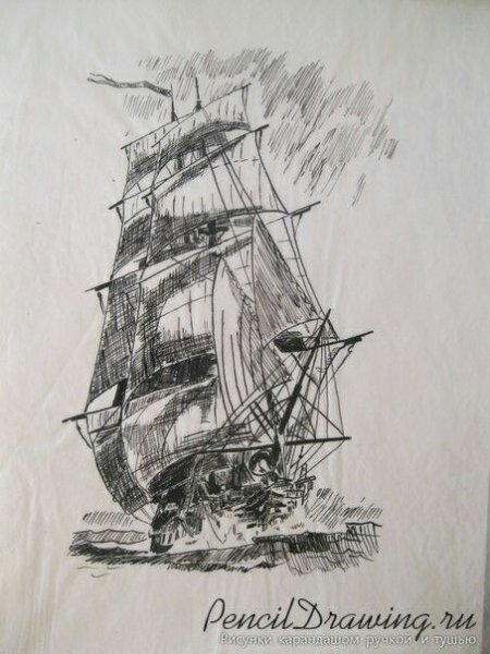Парусник рисунок ручкой