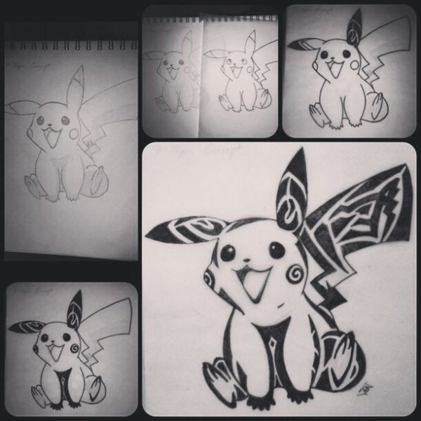 Пикачу черной ручкой