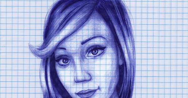 Рисунок девушки ручкой в тетради