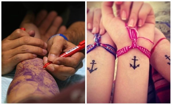 Тату ручкой на коже