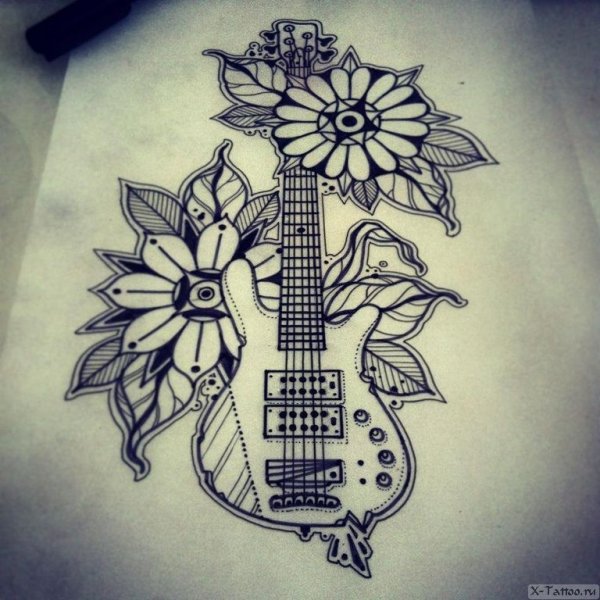 Тату гитара эскиз