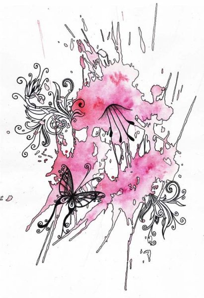 Акварель с гелевой ручкой