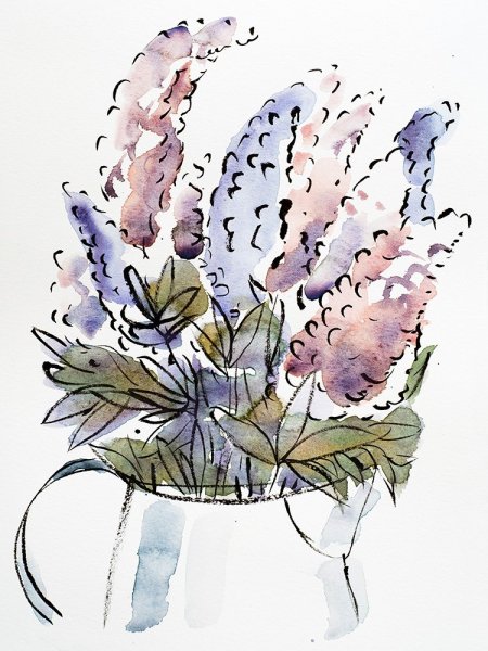 Акварель с гелевой ручкой