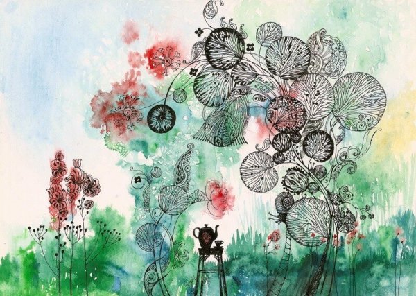 Акварель и гелевая ручка