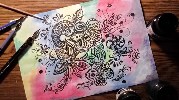 Рисование акварелью и маркером