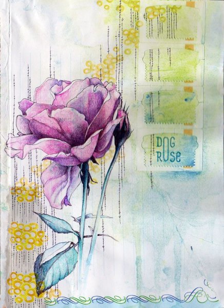 Цветы акварелью и черной ручкой