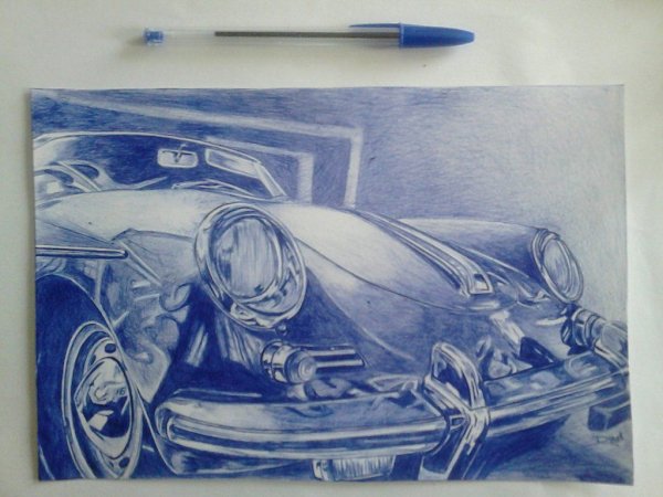 Рисование шариковой ручкой автомашин