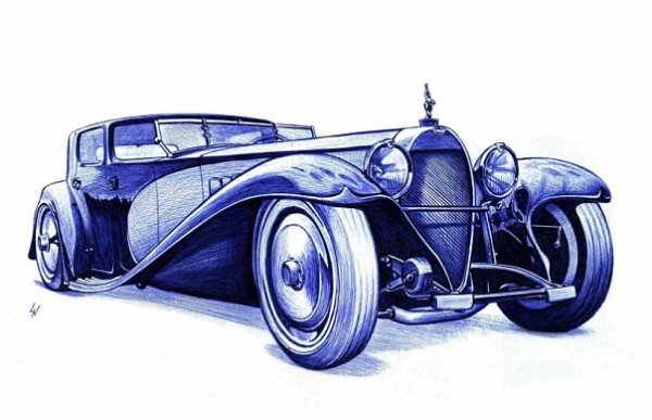 Ретро автомобиль рисунок карандашом