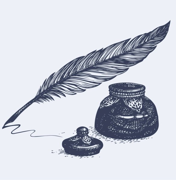 Шаблон перо с чернильницей