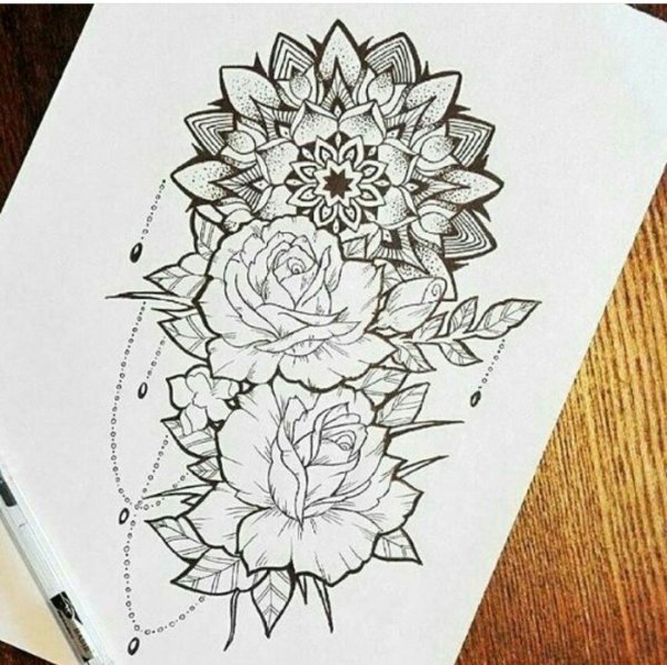 Мандала с цветами эскиз