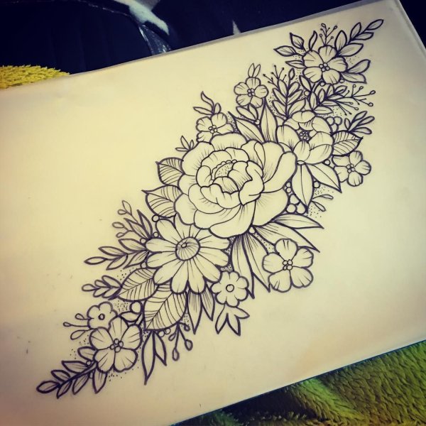 Пионы эскиз на предплечье