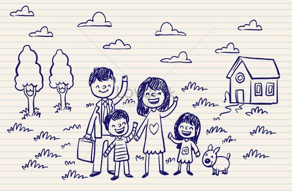 На тетради рисунок семья