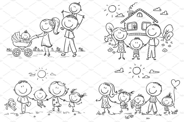 Семья рисунок контур