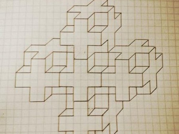 Объёмные фигуры по клеточкам в тетради