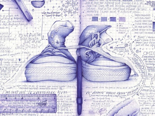 Наброски ручкой в тетради