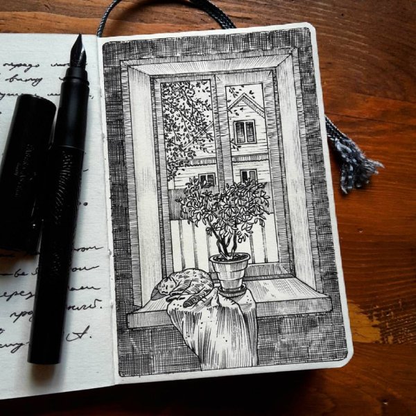 Рисунки чёрной ручкой