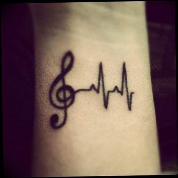 Татуировка с пульсом и ноткой на запястье