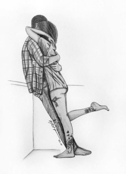 Рисунки черной ручкой парень и девушка