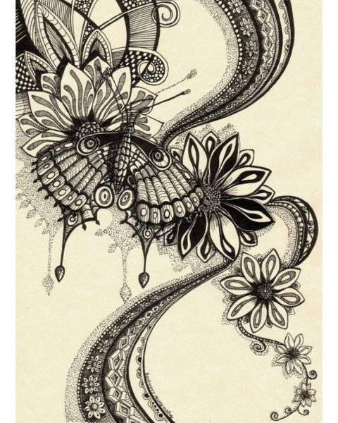 Бабочка Зентангл дудлинг