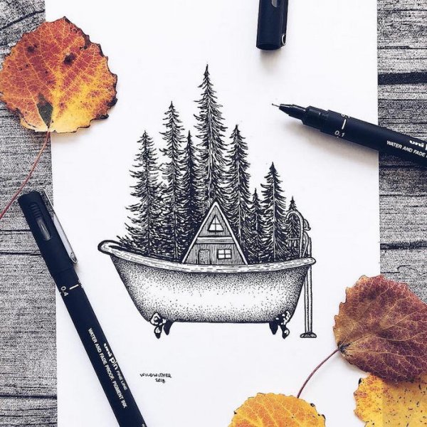 Рисуем акварелью и черной ручкой