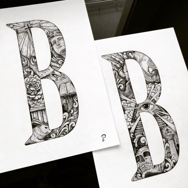 Объемные буквы карандашом