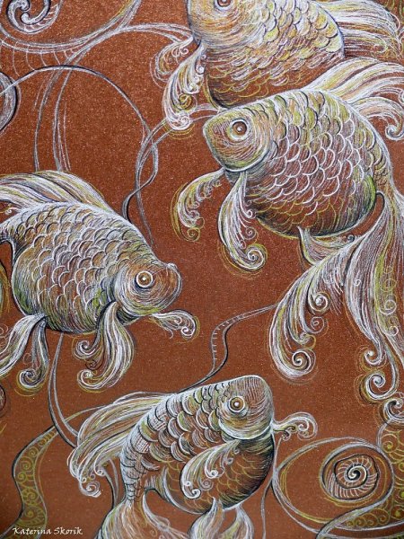 Рыбки на тонированной бумаге