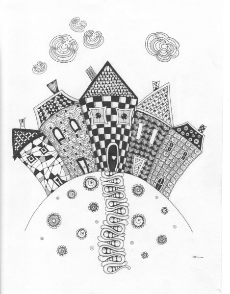 Домики в стиле дудлинг