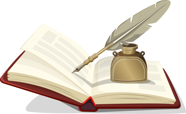 Перо и книга на прозрачном фоне