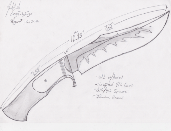 Нож Боуи чертеж с размерами
