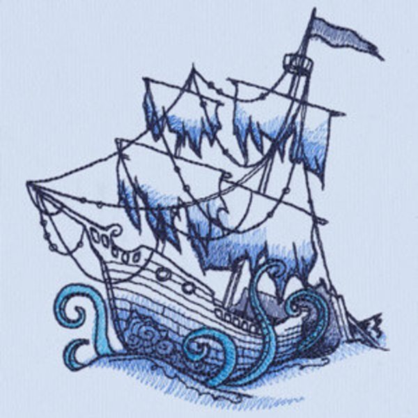 Пиратский корабль карандашом