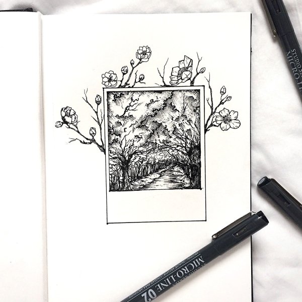 Скетчбук гелевой ручкой