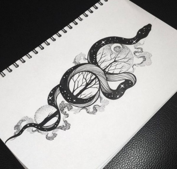 Эскиз змеи дотворк