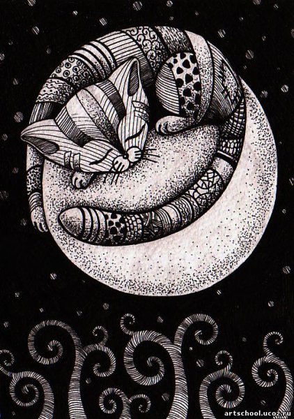 Кот черной гелевой ручкой