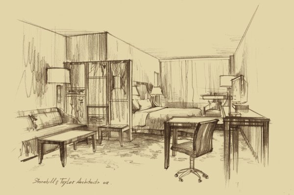 Наброски интерьера карандашом