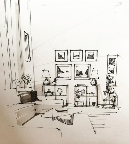 Скетч набросок интерьер