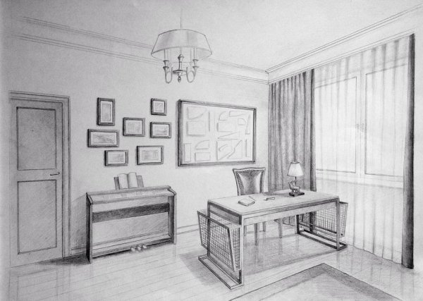 Интерьер карандашом эскизы