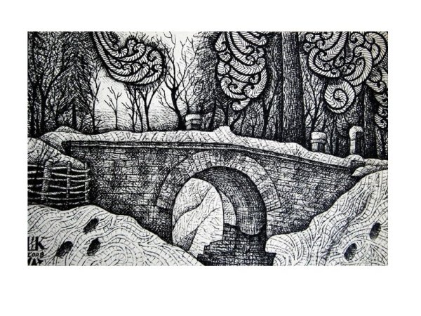 Пейзаж гелевой ручкой