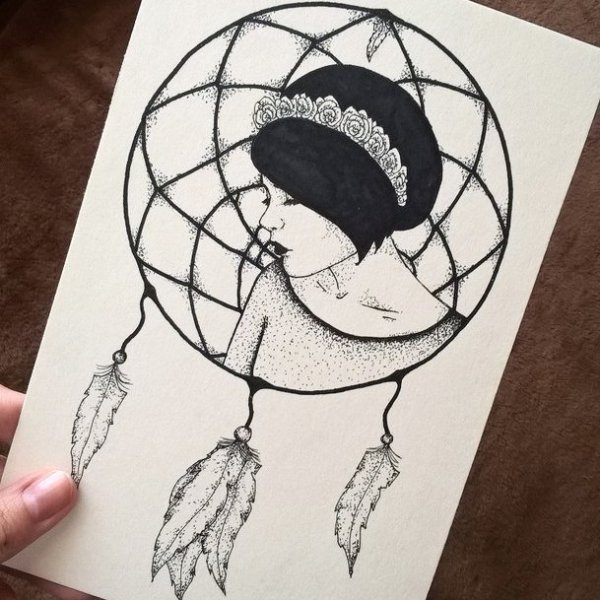 Красивые и милые рисунки чёрной гелевой ручкой для девочек