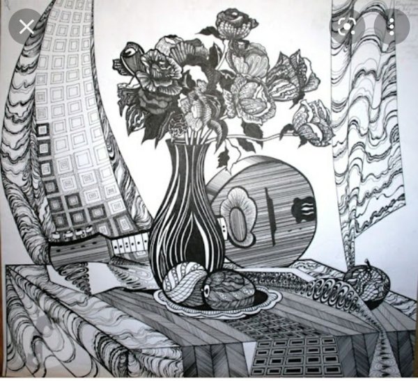 Декоративный натюрморт тушью