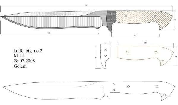 Складной нож чертеж Боуи