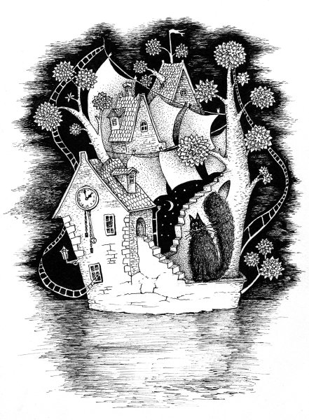 Домики тушью