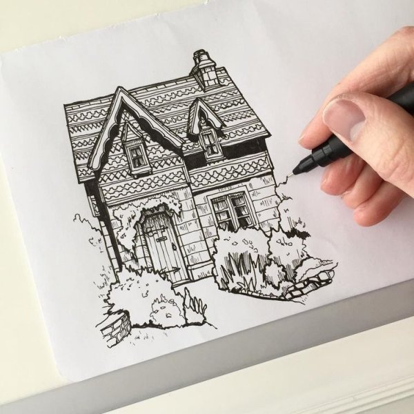 Домик гелевой ручкой