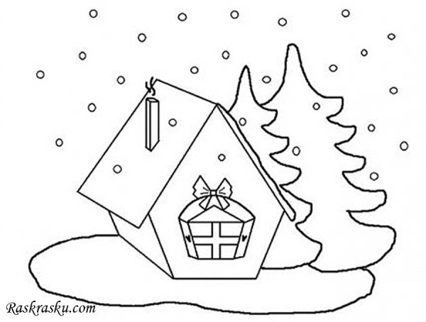 Зимний домик раскраска для детей